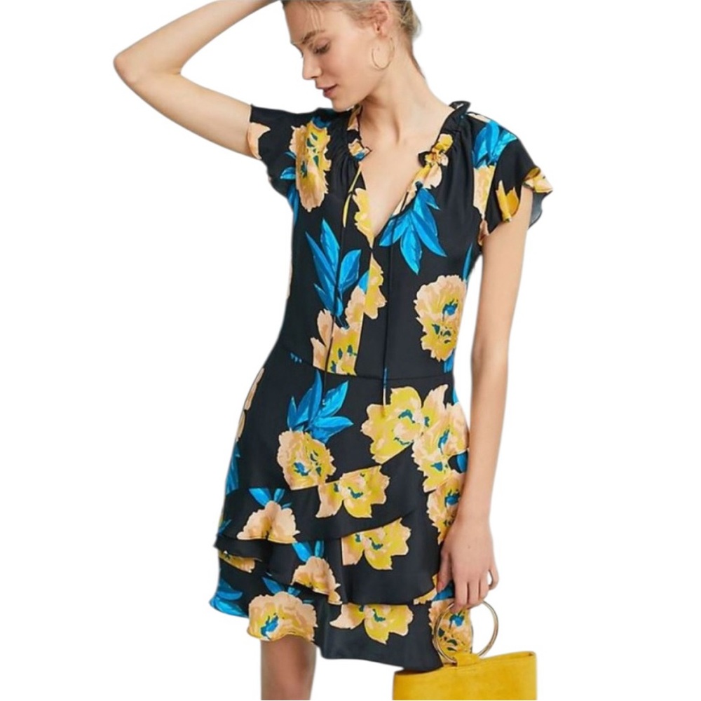 Dolan Left Coast Collection for Anthropologie “Ladew” Silk Ruffled Mini Dress